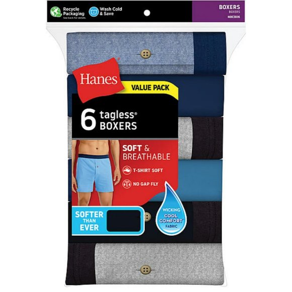 NWT Hanes Men 6 pk Tagless Boxers-098066 - Picture 1 of 2